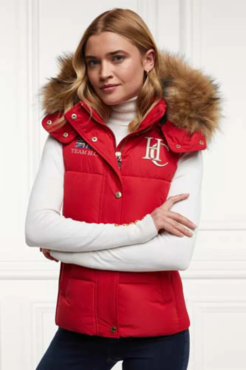Ladies fur hood gilet hotsell